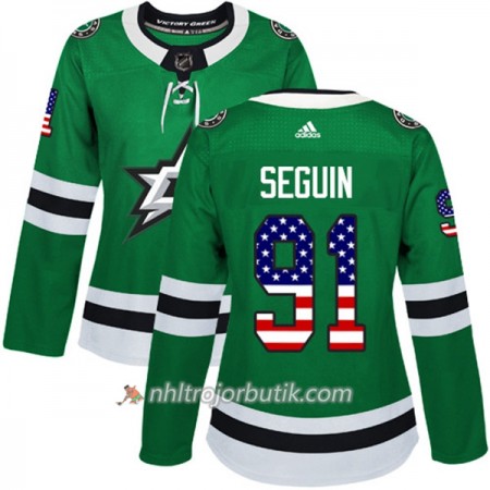 Dame Ishockey Dallas Stars Tröja Tyler Seguin 91 Adidas 2017-2018 Kelly Grön USA Flag Fashion Authentic